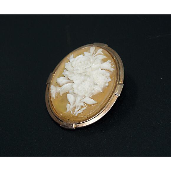 Vintage Floral Celluloid Scarf Clip, Cameo Style, 1940s Jewelry - Picture 9 of 10